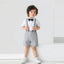 BK White T-Shirt & Black Bow Style Textured Grey Shorts with Gallance 3 Piece Set 14084