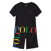 R.L Polo Colour Front Logo Print Black 2 Piece Short Set 13297