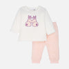 ERGE Love Rabbits Applic Fluffy Warm Furr Fleece White 2 Piece Set 13343