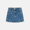 OLY All Over Embroided Pink Hearts Renal Style Blue Denim Mini Skirts 13314