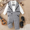 SHN kids Check Waist Coat white Shirt & Bow Style with Check Pant Suiting Set 14049