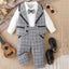 SHN kids Check Waist Coat white Shirt & Bow Style with Check Pant Suiting Set 14049