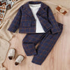 SHEN kids Check Pant Coat Blue Suiting Set 13991