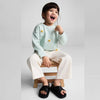 MNG Front White Flower Embroided Pistachio Green Terry Sweatshirt 14243