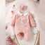 SHEN kids Applic Hearts Warm Fluffy Furr Baby Pink Romper 13992