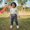 LFT Plain Dark grey & Flower Print T-Pink 2 Piece Trouser Set 14234
