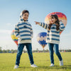 SFR The Sea Applic Kangroo Pocket Style White & Blue Stripes Terry Hoodie 14549