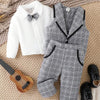 SHN kids Check Waist Coat white Shirt & Bow Style with Check Pant Suiting Set 14049