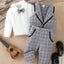 SHN kids Check Waist Coat white Shirt & Bow Style with Check Pant Suiting Set 14049
