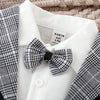 SHN kids Check Waist Coat white Shirt & Bow Style with Check Pant Suiting Set 14049