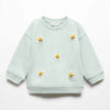 MNG Front White Flower Embroided Pistachio Green Terry Sweatshirt 14243