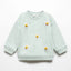 MNG Front White Flower Embroided Pistachio Green Terry Sweatshirt 14243