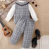 SHN kids Check Waist Coat white Shirt & Bow Style with Check Pant Suiting Set 14049