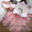 FH Believe In Magic Unicorn White Top With Pink Plain Skirt 2 Piece Set 11644