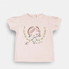 PRNL Moon Petit Flowers Embroided With Small Sparrow T-Pink Top 14190