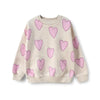 ZR Pink Hearts Print Terry Cream Sweatshirt 13742