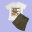 JC Trex Dino Print T-Shirt Orange & Green Contrast with Dino Shorts Print 2 Piece Set 14087