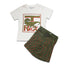 JC Trex Dino Print T-Shirt Orange & Green Contrast with Dino Shorts Print 2 Piece Set 14087