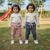 LFT Plain Dark grey & Flower Print T-Pink 2 Piece Trouser Set 14234