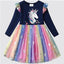 VKT Foil Rainbow Bottom Unicorn Navy Blue full Sleeves Frock 12990