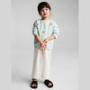 MNG Front White Flower Embroided Pistachio Green Terry Sweatshirt 14243