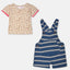 LL Puppy Print Top with Striped Cadet Blue Dungaree 2 Piece Set 12877