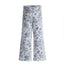 OM Blue Floral Print Button Style wide Leg White Pant 12957
