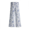 OM Blue Floral Print Button Style wide Leg White Pant 12957
