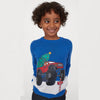 H Monster Truck North Pole Print Blue Sweater 10874