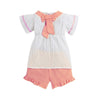 B&G Crinkle White Top With Bow & Shorts Pink 2 Piece Set 11641
