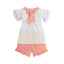B&G Crinkle White Top With Bow & Shorts Pink 2 Piece Set 11641