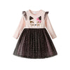 VKT Sequin Cat Face Leopard Bottom Full Sleeves Frock 11827