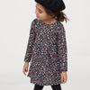 HM All Over Little Pink Flowers Black Full Sleeves Frock 12252