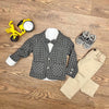 KK Grey With Beige Check 4 Pieces Suiting Set 12588