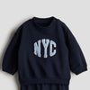 HM NYC Embroided Navy Blue Terry Sweatshirt 14246