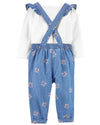 OshKosh Peach Flowers Wash Style Denim Blue Look Cotton Dungaree 11582