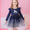 VKT Foil Stars Double Shade Bottom Navy Blue full Sleeves Frock 12991