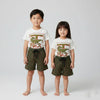 JC Trex Dino Print T-Shirt Orange & Green Contrast with Dino Shorts Print 2 Piece Set 14087