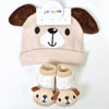 AFR Puppy style Socks with Cap Brown 2 Piece Infant Gift Set 13184