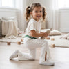 LE White & Green Stripes Elastic Waist White Plazo 14668