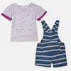 LL Texture Grey Top With Striped Cadet Blue Dungaree 2 Piece Set 12869