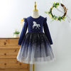 VKT Foil Stars Double Shade Bottom Navy Blue full Sleeves Frock 12991
