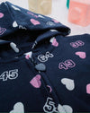 PRNT Glitter Hearts Print Navy Blue Zipper Hoodie 13399