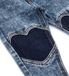 OM Cat Button Heart Knee Patch Blue Denim 12950