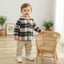 SHN Brown Check Hooded Shirt with Beige Corduroy Pant 2 Piece Set 14771