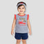 QLT Love You Stripe Top With Contrast Shorts & Head Band 3 Piece Set 8792