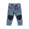 OM Cat Button Heart Knee Patch Blue Denim 12950