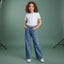 DP All Over Mini Hearts Style Wide Leg Mid Blue Denim 14970