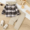 SHN Brown Check Hooded Shirt with Beige Corduroy Pant 2 Piece Set 14771