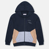 LS Always Open Minded Color Block Blue Terry Zipper Hoodie 12368